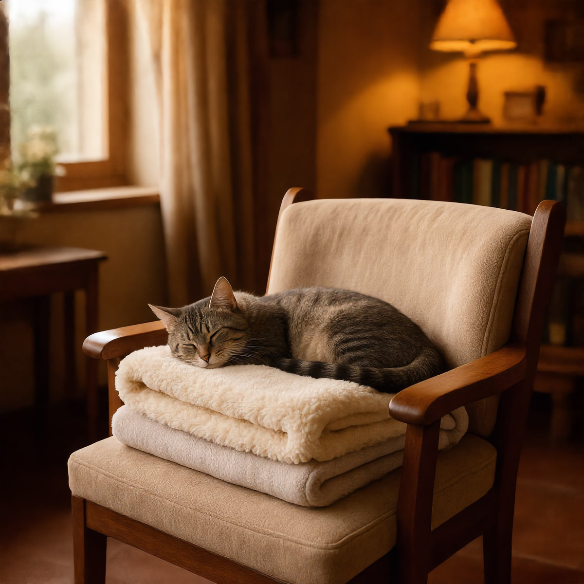 Gato durmiendo en la Mantita Nube beige