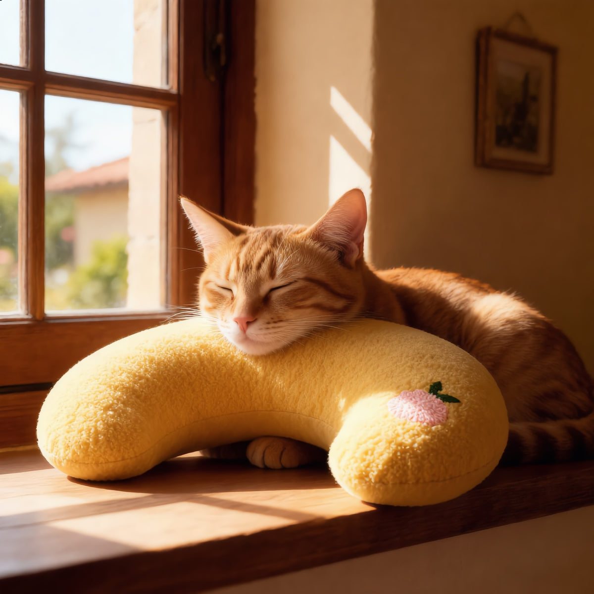 Gato durmiendo sobre la Almohada Luna amarilla