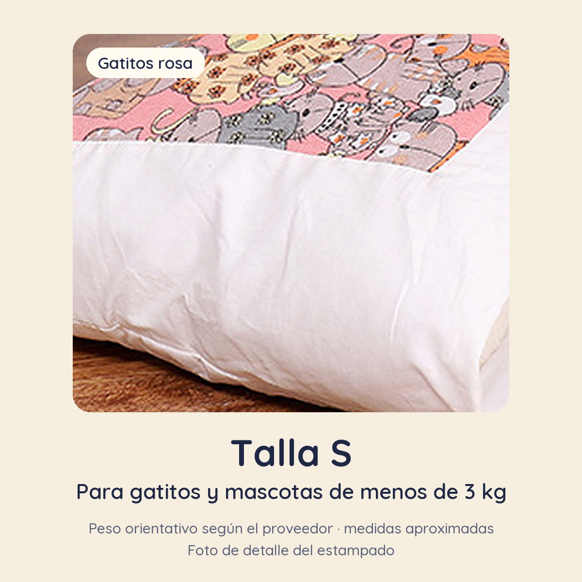 Futón Siesta talla S, estampado gatitos rosa: detalle de la tela