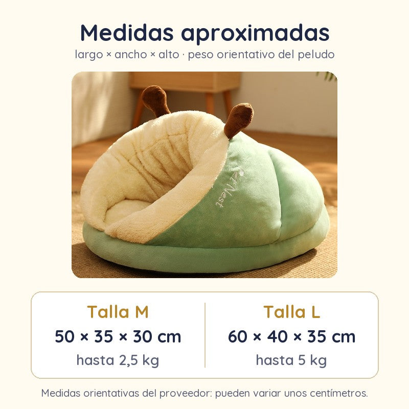 Medidas aproximadas de la Cama Zapatilla: talla M 50 × 35 × 30 cm (hasta 2,5 kg) y talla L 60 × 40 × 35 cm (hasta 5 kg)